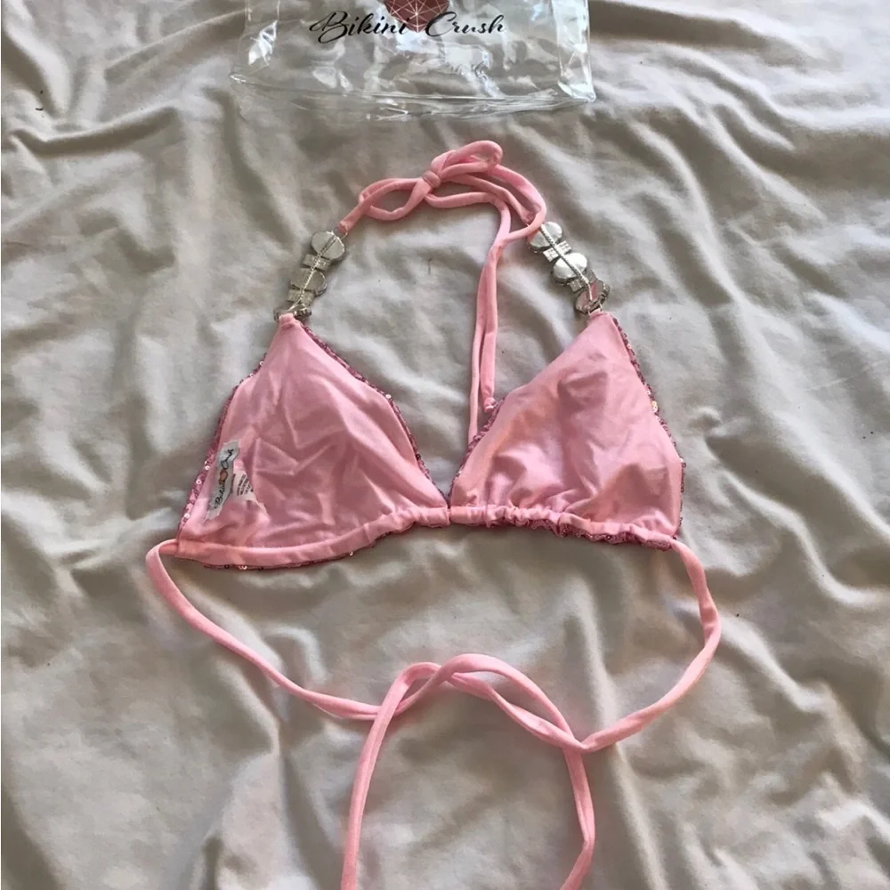 Bikini Crush Pink Sequin Bikini Top - Picture 2 of 3